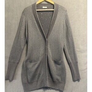 Brunello‎ Cucinelli Cashmere Silk Cardigan Size XXL Gray Sequin Quiet Luxury